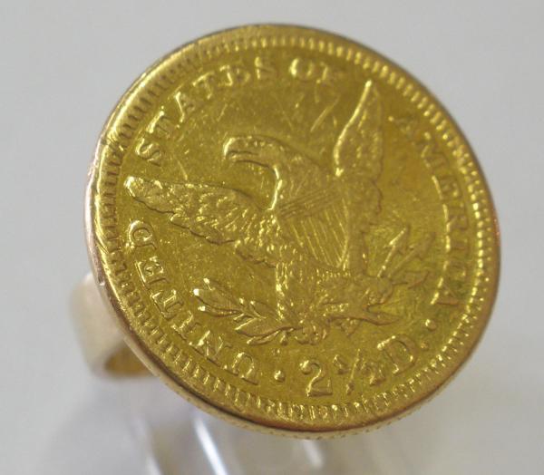 AMERICAN 2 1/2 DOLLAR GOLD COIN DATED 1878 MOUNTED ONTO A 10K GOLD RING
